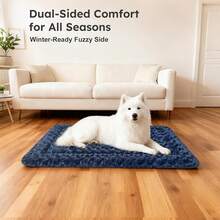 Tapete de cama para perro, reversible de doble cara, suave y esponjosa, cálida y refrescante, lavable aáquina, suministros para jaula y casa, uso en interiores y exteriores, cama de gato - Azul - Ver 4