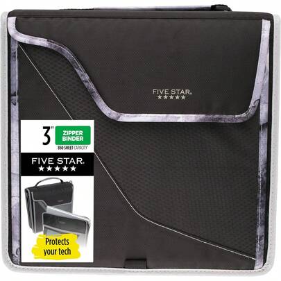 Five Carpeta con cremallera cosida, carpeta de 3 anillas de.6, funda acolchada expandible yíble, negro/gris (29296IT8)
