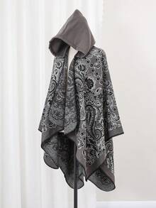 1件男士佩斯利花纹休闲简约连帽斗篷/披肩围巾，百搭日常穿着 - 彩色 - 查看 2