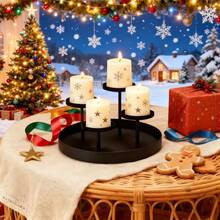 1pc Rustic Metal Tray Candle Holder, Small 4-Candle Rustic Metal Tray - Elegant Home Decor, Tabletop Display And Special Occasions, Metal Black Candle Holder (Candles Not Included), Romantic Candlelight Dinner, Wedding Decor, Christmas And Holiday Decor, Conical Candle Holder Metal Candle Stand For Tabletop Center - Black - View 5