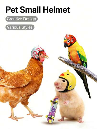 1个宠物迷你头盔钥匙扣，可爱安全帽，适用于鸡、鹦鹉和仓鼠，创意宠物服装道具，摩托车风格鸭子头饰，多款卡通宠物头盔，非常适合宠物拍照