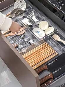 6pcs Universal Transparent Drawer Cup And Fork Spoon Storage Box, Desktop Organizer Box, Portable Drawer Storage Organizer, Desktop Organizer Box, Cutlery Divider Box, Drawer Storage Set - Multicolor - View 3