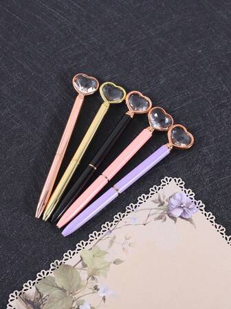 5 st hjärtformade diamantkulspetspennor - kreativa minimalistiska kontorsmaterial och studenttillbehör skrivkulspetspennor, alla hjärtans dag-presentpenna för vänner