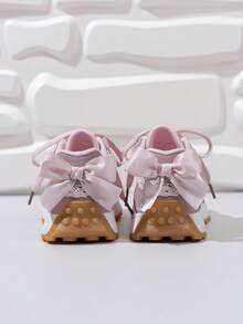 1 Pair Toddler Boys' Color Block PU Hook And Loop Bow Design Flat Casual Cute Sports Shoes, Suitable For Spring And Autumn - Pink - View 2