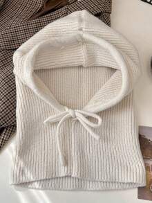 1pc Women's Grey Drawstring Balaclava Knit Face Neck Warmer Outdoor Ski Protective Hat Scarf Shawl, Suitable For Winter - Light Grey - View 14