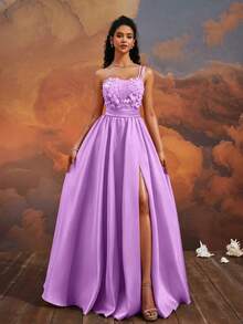 VIPGIRL New Embroidered One-Shoulder High-Waist Elegant High-End Formal Evening Dress, Purple Long Dress, Fast Delivery - Purple - View 4