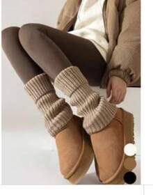 1/2 Pair Of Women's Warm Leg Pants, Coffee Colored Knitted Warm Calf Leather, Suitable For Autumn And Winter Wear, Christmas Decoration, Valentine's Day, Back To School Season Clothing Matching, Comfortable 4F2L - Vớ thuyền viên - Xem 6