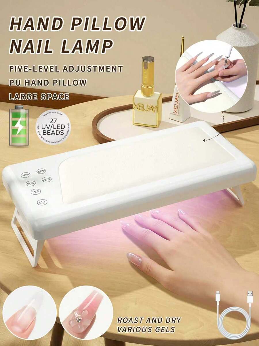 XEIJAYI 1pc Square LED Hand Pillow Nail Lamp UV Glue Dryer, Fast Nail Dryer Nail Polish Curing UV Lamp With For Finger Nails, Toe Nails Salon (White) - trắng - Xem 1