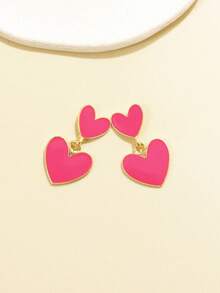 1对合金油滴心形耳环，多色时尚耳环，女士款，春夏款 - 雙桃心 - 查看 20