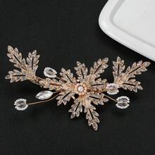 Clip de pelo con cristales de lujo con hoja y flor con cuentas, pasador de pelo elegante para moño lateral, accesorio de pelo para novia, pinzas de pelo, pasador de pelo, barretas de pelo - Plateado - Ver 2