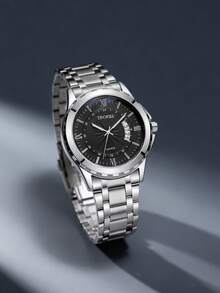 1pc Circular Calendar Luminous Quartz Stainless Steel Band Casual Business Men's Watch - one-size - View 11