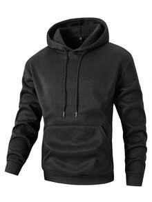 New Plus Size Men's Drawstring Hooded Sweatshirt, Autumn/Winter - Black - View 2
