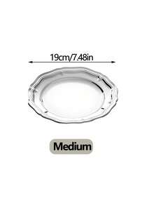 1 đĩa phục vụ kiểu Châu Âu bằng thép không gỉ, nhẹ, sang trọng, cao cấp dùng cho đồ ăn nhẹ, trái cây, tráng miệng trong gia đình. - Bạc - Xem 13