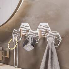 5/8pcs Acrylic Hexagon Adhesive Hooks, Transparent No Drill Bathroom, Kitchen, Cabinet, Wall Mounted Hooks, Dorm Coat Hooks (With Adhesive Backing) - Multicolor - View 7