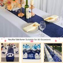 ShinyBeauty Navy Blue Table Runner 108 Inches Long, Sequin Table Runners 20 Packs Of 12"X108" Blue Runners For Tables,Glitter Table Runner For Outdoor Party,Dining Decor - ColorH - View 6