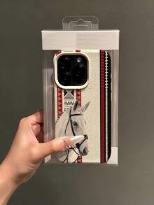 1pc White Floral White Horse Minimalist Full Coverage TPU Shockproof Phone Case Compatible With Apple 17, 16, 15, 14, 13, 12, 11 Pro Max, Air, And Series - Multicolor - View 4