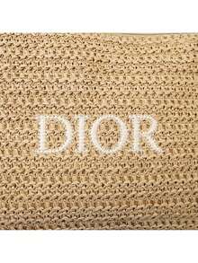 Christian Dior 休闲卡其色编织纹理方形化妆包，3D刺绣字母设计，拉链多功能便携收纳袋，适合春夏度假和通勤。 - 米色 - 查看 3