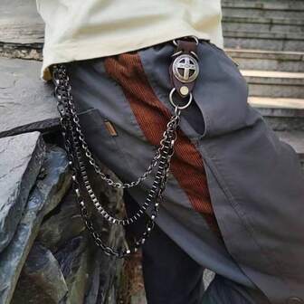 1 st. unisex byxkedja/midjekedja i punkstil med vintage svart korsläderspänne i flera lager, för personlig hardcore-dekoration, lämplig för dagliga utflykter och rockmusikfestivaler.