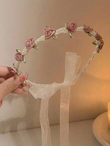 1 pièce Bandeau à fleurs pour femme, coiffe de fleur de camélia douce, bandeau de mariée avec nouvelle perle, style princesse polyvalent avec imprimé floral papillon, serre-tête, cercle de cheveux - Multicolore - Voir 7