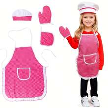 烹饪烘焙角色扮演玩具套装——厨师围裙、帽子、手套及配件，粉色角色扮演厨房服装，艺术绘画，课堂活动，生日、万圣节和圣诞节礼物 - 彩色 - 查看 11