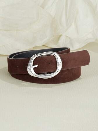 1pc Women's Asymmetrical Geometric Buckle Minimalist Velvet Waist Belt, Suitable For Dresses, Pants, Casual & Vacation Wear