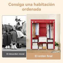 Armario ropero portátil de tela tipo closet, almacenamiento y organización, guardarropa plegable con funda antipolvo y cierre enrollable, tubo para colgar ropa, estantes para zapatos/cajas, organizador multiusos para recámara, entrada, sala, departamento, oficina o cuarto de lavado, fácil de armar y ahorra espacio - Rojo - Ver 5