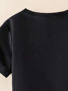 女童蝴蝶印花圆领短袖上衣和裙子套装 - 黑色 - 查看 5