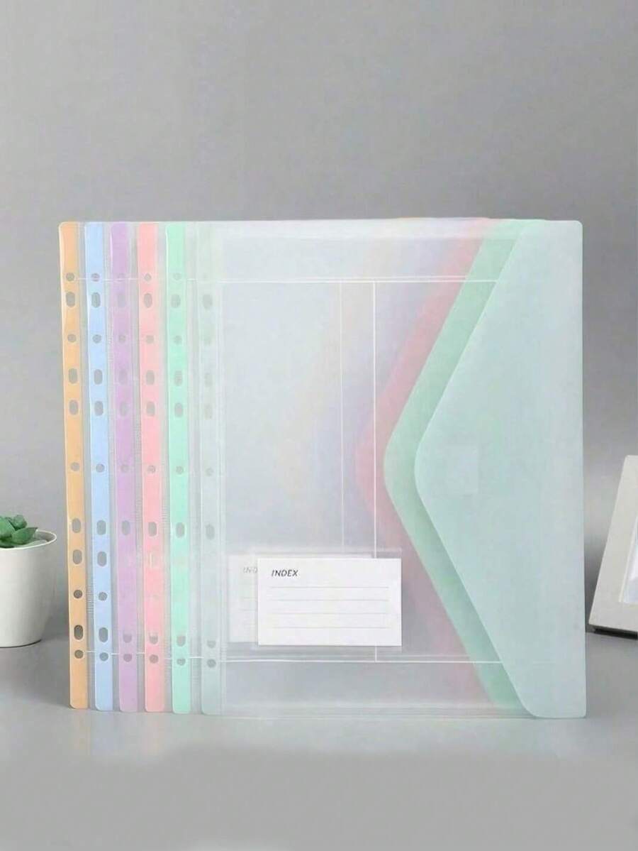 Bộ 12 túi nhựa PP trong suốt với 6 màu Macaron, phù hợp với bìa còng 11 lỗ, tương thích với bìa còng 2, 3 hoặc 4 khoen, lý tưởng cho trường học, văn phòng, đồ dùng học tập và sử dụng khi trở lại trường. - Màu sắc của Macaron ngẫu nhiên - Xem 1