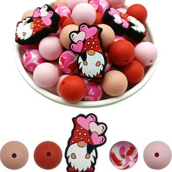 36 piezas de cuentas de silicona redondas de la serie del Día de San Valentín, suministros para hacer manualidades de collares, pulseras y joyería de forma artesanal