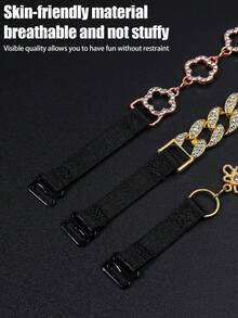1 Pair Adjustable Metal Chain & Letter Print Shoulder Strap Set, Invisible Non-Slip Rhinestone Decor Shoulder Straps For Party, Backless Dress, Daily Wear - Multicolor - View 8
