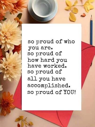 1 Stück "Stolz auf dich" inspirierender Glückwunschkarte mit Umschlag, leere Innenseite zum Beschreiben - perfekt für Abschluss, Leistungen & Motivation - herzliche Botschaft für Freunde, Familie, Studenten - Lustige & bedeutungsvolle motivierende Geschenkidee