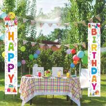2D 生日快乐门挂横幅装饰，涤纶材质，彩色设计，黑色，适用于花园、春、夏、秋、冬生日派对背景装饰