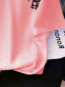 Tween Girls Casual Cartoon Letter Print Short Sleeve T-Shirt, Summer - Pink - View 5