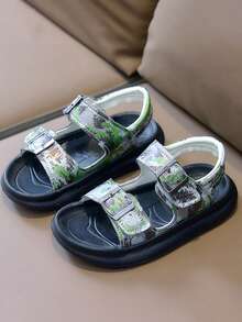 儿童夏季凉鞋，新款软底防滑魔术贴幼儿男女童沙滩鞋，休闲假日时尚凉鞋 - 橄欖綠 - 查看 2