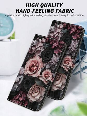 GLANDOTU Retro-Inspired Rose Pattern PU Leather Flip Wallet Phone Case Stylish Double-Fold Design With Card Slots And Lanyard Loop Compatible With Multiple Mobile Phone Brands And Models