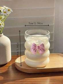 1/2 Packs Of 350ml Pink Bow Glass Coffee Cup, Coffee Cup, High-Quality Cold Drink, Milk Tea, Suitable For Home And Office Use. - Multicolor - View 2