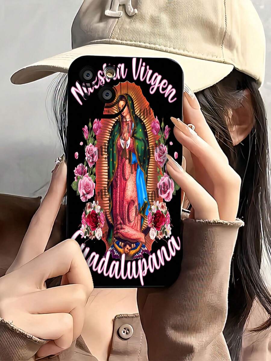 Funda para teléfono con diseño floral de Nuestra Virgen Guadalupe Compatible con fundas para teléfonos   17  16 Pro Max  15 Pro Max  13 y  12 Fabricada en material TPU a prueba de caídas, resistente al desgaste y cómoda de sostener Un gran regalo para familiares, amigos, seres queridos, novios, novias y para Navidad y Año Nuevo - Negro - Ver 1