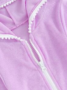 Kids Toddler Little Girl Swim Cover Up Terry Zip-Up Hooded Beach Bathing Suit Swimsuit Wraps Zipper Coverup Dress - 紫色 - 查看 5