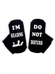 1 Paio di Calzini Neri Antiscivolo da Uomo, Calzini Divertenti con Stampa di Lettere Sociali, Adatti per Lettura, Non Disturbare - Multicolore - Visualizzare 10