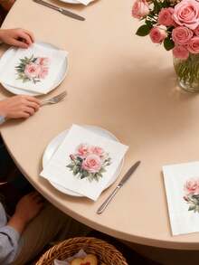 60/40/20 piezas Servilletas desechables con estampado de rosas, Servilletas de 5*5 pulgadas, Servilletas elegantes y románticas con rosas, Adecuadas para cenas de San Valentín, fiestas, aniversarios de boda, fiestas de cumpleaños, decoración de restaurantes