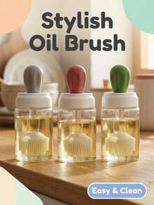 1个硼硅酸盐玻璃油刷瓶，可拆卸易清洗，防尘防潮，适用于烘焙/烧烤/烹饪/户外露营，无异味硅胶刷头，优质烹饪瓶 - 彩色 - 查看 1