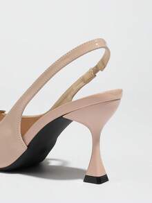 Women's High Heels, Suitable For Spring, Summer, Autumn Nights, Parties, Outdoor Events, Fashion, Elegant, Banquet, Electroplated Wine Glass Heel, Pointed Toe, Shiny Strap With Golden Square Buckle, Peep-Toe Design, High-Quality Soft Mirror-Finish Material, Sexy Rear Strap, Elegant And Luxurious, Shallow Pink Color, Formal Wear, Sandals, Popular Women's Style, Matching Dresses - Baby Pink - View 5