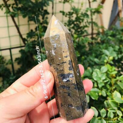1pc Natural Pyrite Tower - Bohemian Marquee Stone Point With Metallic Golden, Quartz-Like Appearance For Home & Altar Decor, Meditation Gift (Christmas, Valentine's Day, Birthdays) - Genuine Mineral Spec