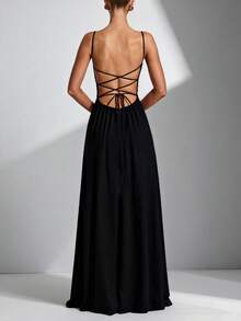 Women's Elegant Solid Color Fishtail Backless Tie-Up Cocktail Dress