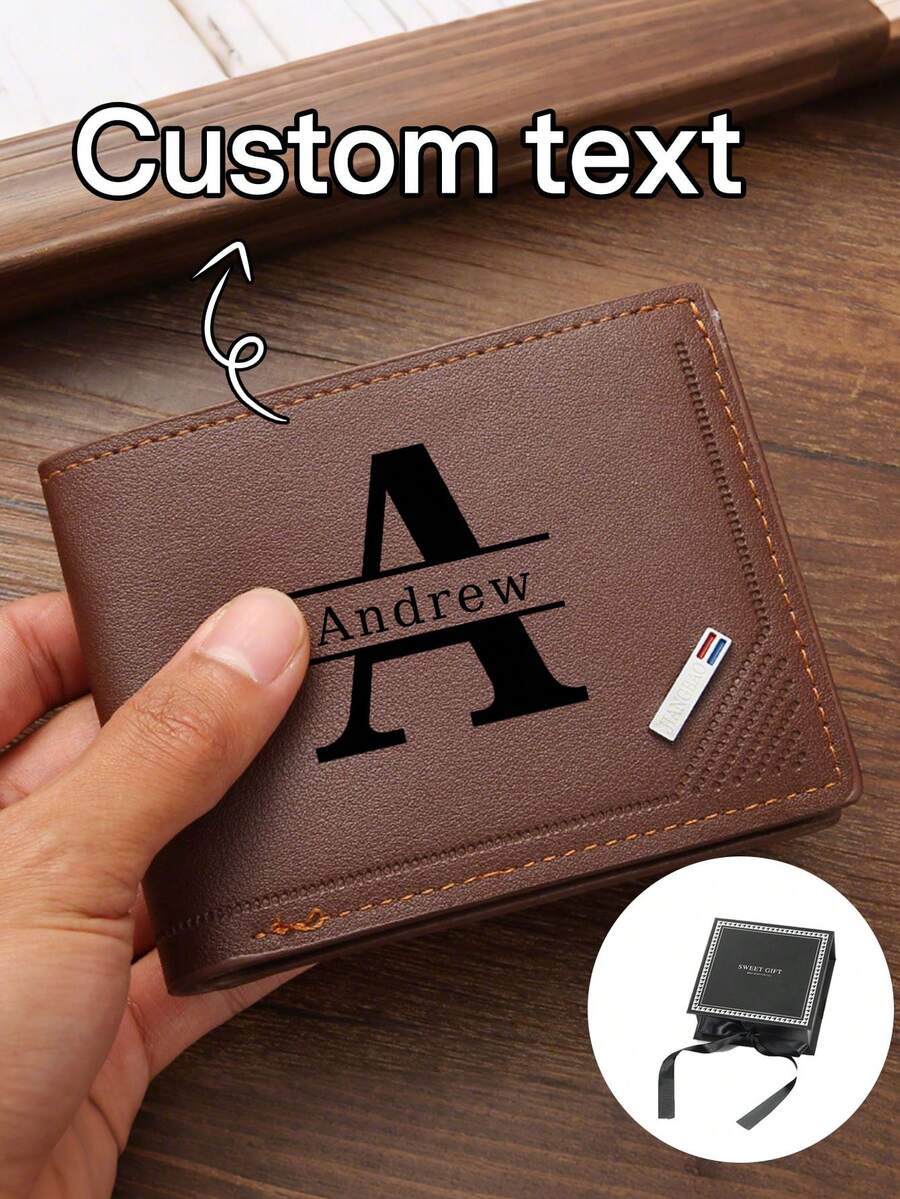 1 Pc Custom Name Men Wallet, 26 Letters A-Z, You Can Choose The Gift Box Style, Folding Wallet, Personalized, Unique, Fashion, Multiple Card Slots, Large Capacity, Easy To Carry, Suitable For Business People, Fathers, And Boyfriends, Suitable For New Year's Gifts, Birthday Gifts, Party Gifts, Men's Valentine's Day Gifts, Father's Day Gifts, Birthday Dad Gift Idea.