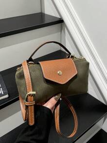 Women's Fabric Nylon Mini Crossbody Bag, Magnetic Snap Dumpling Bag, Casual Cute Fashion Handbag - Army Green - View 7