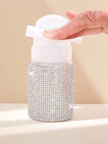 1pc 200ml Rhinestone Decorated Cosmetic Refillable Bottle, Suitable For Toner, Makeup Remover, Nail Polish Remover - Plastic Material, Independent Pump Bottle, No Electricity Required - Multicolor - View 2