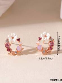 1 Pair Delicate & Sweet Multi-Color Cubic Zirconia Flower Stud Earrings, Suitable For Teenage Girls And Girl, Daily Wear And Gift - Multicolor - View 5