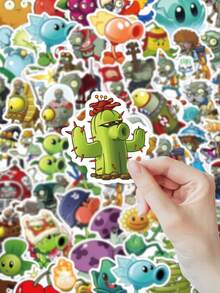 80pcs Stickers, Pea Shooter, Sunflower And Football Zombie Patterns, High-Fidelity Game Vinyl Stickers, Suitable For Game Journals, Tech Devices And Fan Collections School Supplies - Multicolor - View 3