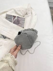 Fashionable Commuter Mini Sparkling Rhinestone Clutch Bag For Evening Party - Silver - View 9